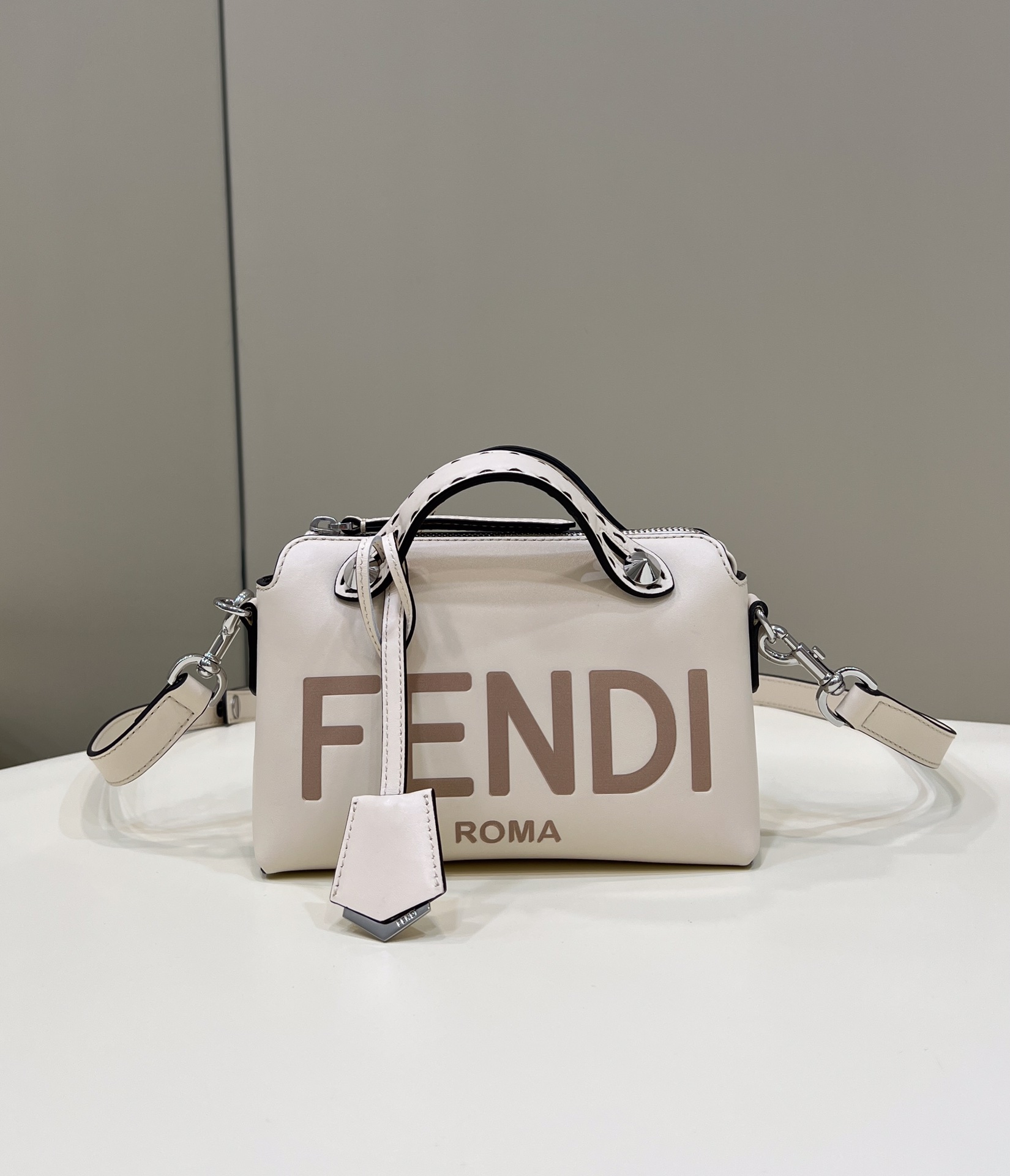 Fendi Mini By The Way Leather Boston Shoulder Bag White